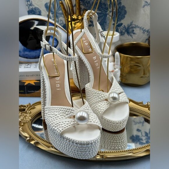 🆕 GIANNI BINI 🧿 NWOB KemaraTwo Embellished Pearl Studded Platform Sandal Sz 7 - Picture 7 of 16